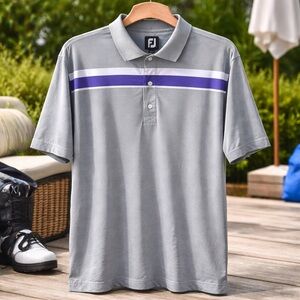 FootJoy FJ Men’s Golf Polo Shirt XL Gray Purple Stripe Performance Short Sleeve